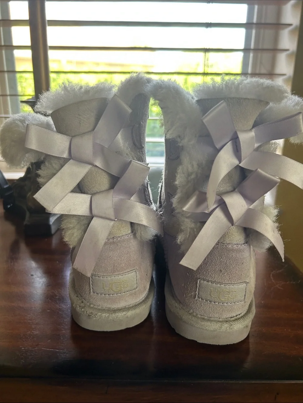 UGG Lavender Kids Bailey Bow Plush Shearling Lined Boots